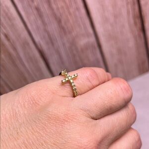 Gold tone  Cross Ring w/ Rhinestones
